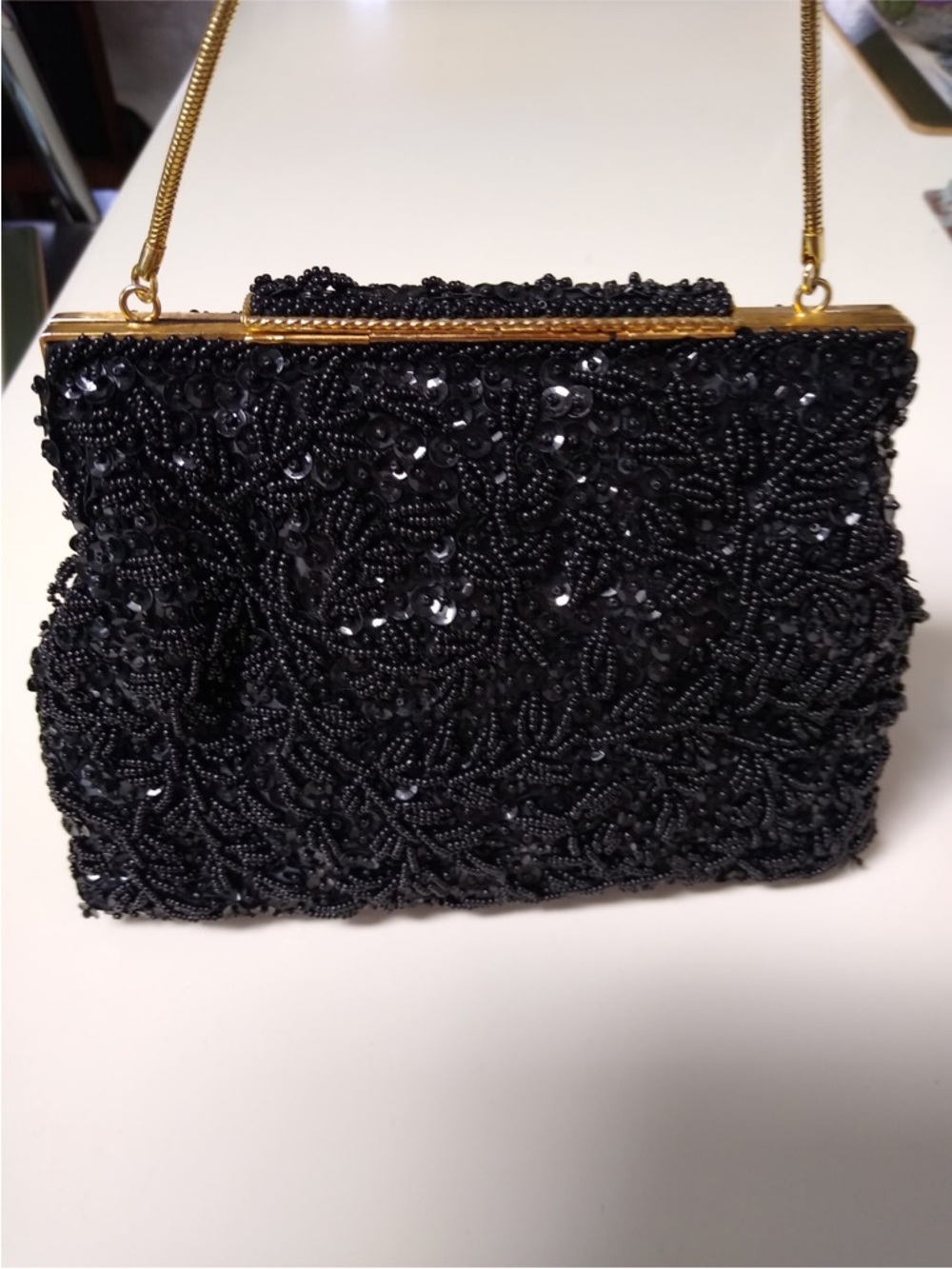 Purse. Vintage Hollywood Beaded 1940’s evening bag. Dark black. Great condition. - Picture 4 of 10